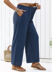 Navy Straight Leg Elastic Waist High Waisted Pants | thumb picture 