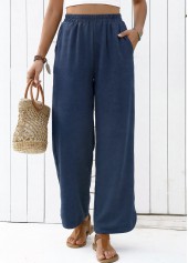 Navy Straight Leg Elastic Waist High Waisted Pants | thumb picture 