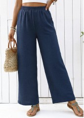 Navy Straight Leg Elastic Waist High Waisted Pants