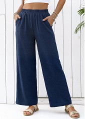 Navy Straight Leg Elastic Waist High Waisted Pants | thumb picture 