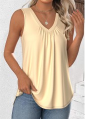 Beige Sleeveless V Neck Tank Top | thumb picture 