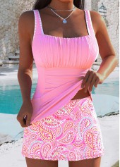 Thigh Slimmer Mid Waisted Paisley Print Pink Tankini Set | thumb picture 