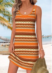 Orange Striped Short Cut Out Strappy Scoop Neck Dress | thumb picture 