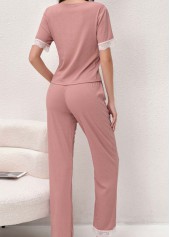 Pink Short Sleeve V Neck Lounge Top and Pants | thumb picture 