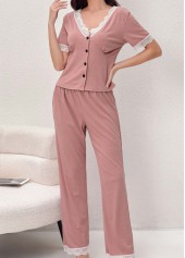 Pink Short Sleeve V Neck Lounge Top and Pants | thumb picture 