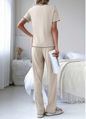 Beige Short Sleeve Scoop Neck Lounge Top and Pants | thumb picture 