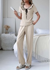 Beige Short Sleeve Scoop Neck Lounge Top and Pants | thumb picture 