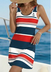 Multi Color Striped Short Tummy Coverage Sleeveless Dress