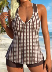 Dark Coffee Mid Waisted Circular Ring Tankini Set | thumb picture 