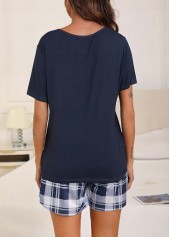 Navy Plaid Short Sleeve Lounge Top and Shorts | thumb picture 