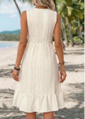 Beige Shirred Sleeveless V Neck Dress | thumb picture 