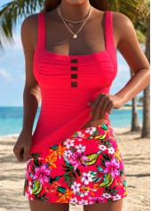 Coral Mid Waisted Tummy Coverage Floral Print Tankini Set