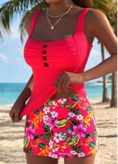 Coral Mid Waisted Tummy Coverage Floral Print Tankini Set | thumb picture 