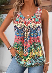 Multi Color Tribal Print Patchwork Sleeveless Tank Top