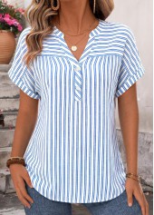 Blue Striped Bowknot Strappy Halter Blouse