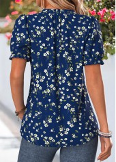 White Ditsy Floral Print Button Short Sleeve T Shirt | thumb picture 
