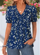 White Ditsy Floral Print Button Short Sleeve T Shirt | thumb picture 