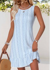 Light Blue Short Shirred Sleeveless Round Neck Dress | thumb picture 