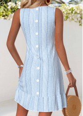 Light Blue Short Shirred Sleeveless Round Neck Dress
