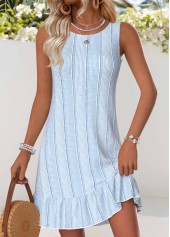 Light Blue Short Shirred Sleeveless Round Neck Dress | thumb picture 