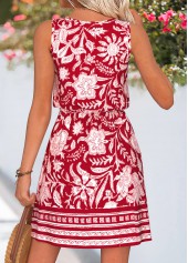 Red Floral Print Short Bowknot Sleeveless Round Neck Dress | thumb picture 