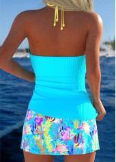 Cyan Mid Waisted Marine Life Print Tankini Set | thumb picture 