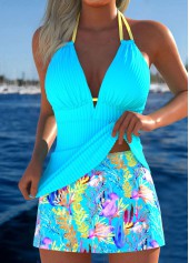 Cyan Mid Waisted Marine Life Print Tankini Set | thumb picture 
