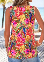 Multi Color Tropical Plants Print Tie Sleeveless Tank Top | thumb picture 