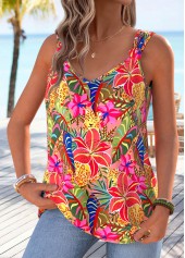 Multi Color Tropical Plants Print Tie Sleeveless Tank Top | thumb picture 