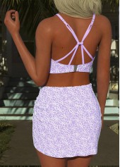 Purple Mid Waisted Three-piece Floral Print Bikini Set | thumb picture 