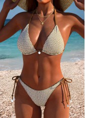 Light Coffee Mid Waisted Three-piece Plaid Bikini Set | thumb picture 