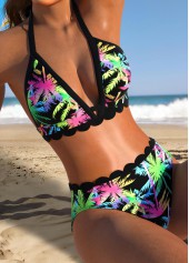 Black Mid Waisted Tropical Plants Print Bikini Set | thumb picture 