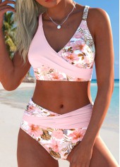 Light Pink Mid Waisted Surplice Bikini Set | thumb picture 