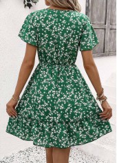 Green Ditsy Floral Print Short Curved Hem Dress | thumb picture 