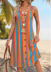 Orange Striped Tummy Coverage A Line Strappy Dress | thumb picture 