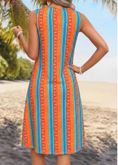 Orange Striped Tummy Coverage A Line Strappy Dress | thumb picture 