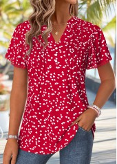 Red Heart Print Curved Hem Short Sleeve T Shirt | thumb picture 