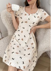 Beige Short Sleeve Split Neck Nightdress