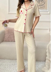 Beige Letter Print Short Sleeve Lounge Top and Pants | thumb picture 