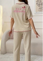 Beige Letter Print Short Sleeve Lounge Top and Pants | thumb picture 
