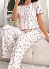 White Ditsy Floral Print Lounge Top and Pants | thumb picture 