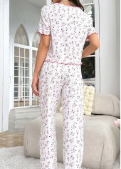 White Ditsy Floral Print Lounge Top and Pants | thumb picture 