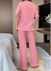 Pink Short Sleeve Round Neck Lounge Top and Pants | thumb picture 