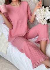 Pink Short Sleeve Round Neck Lounge Top and Pants | thumb picture 