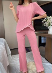 Pink Short Sleeve Round Neck Lounge Top and Pants | thumb picture 