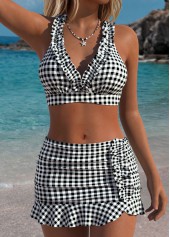 Black Mid Waisted Two-piece Gingham Print Bikini Set