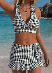 Black Mid Waisted Two-piece Gingham Print Bikini Set | thumb picture 