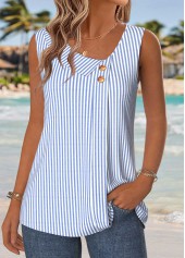 Blue Striped Patchwork Sleeveless Asymmetrical Neck Tank Top | thumb picture 