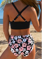Black Mid Waisted Surplice Floral Print Bikini Set | thumb picture 