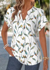 Raw White Floral Print Patchwork Short Sleeve T Shirt | thumb picture 